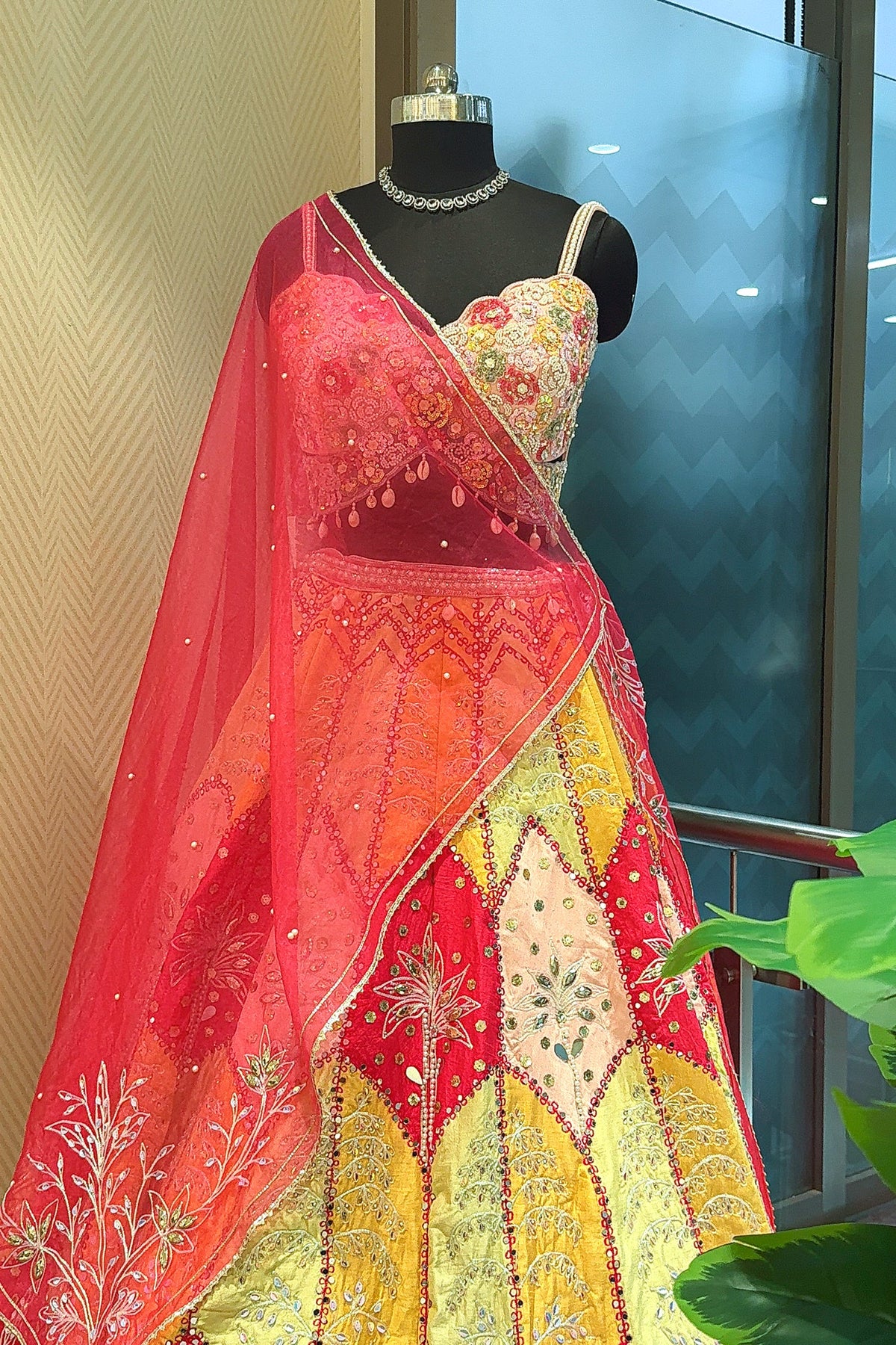 Multi Colored Silk Embroidered and Mirror Worked Lehenga