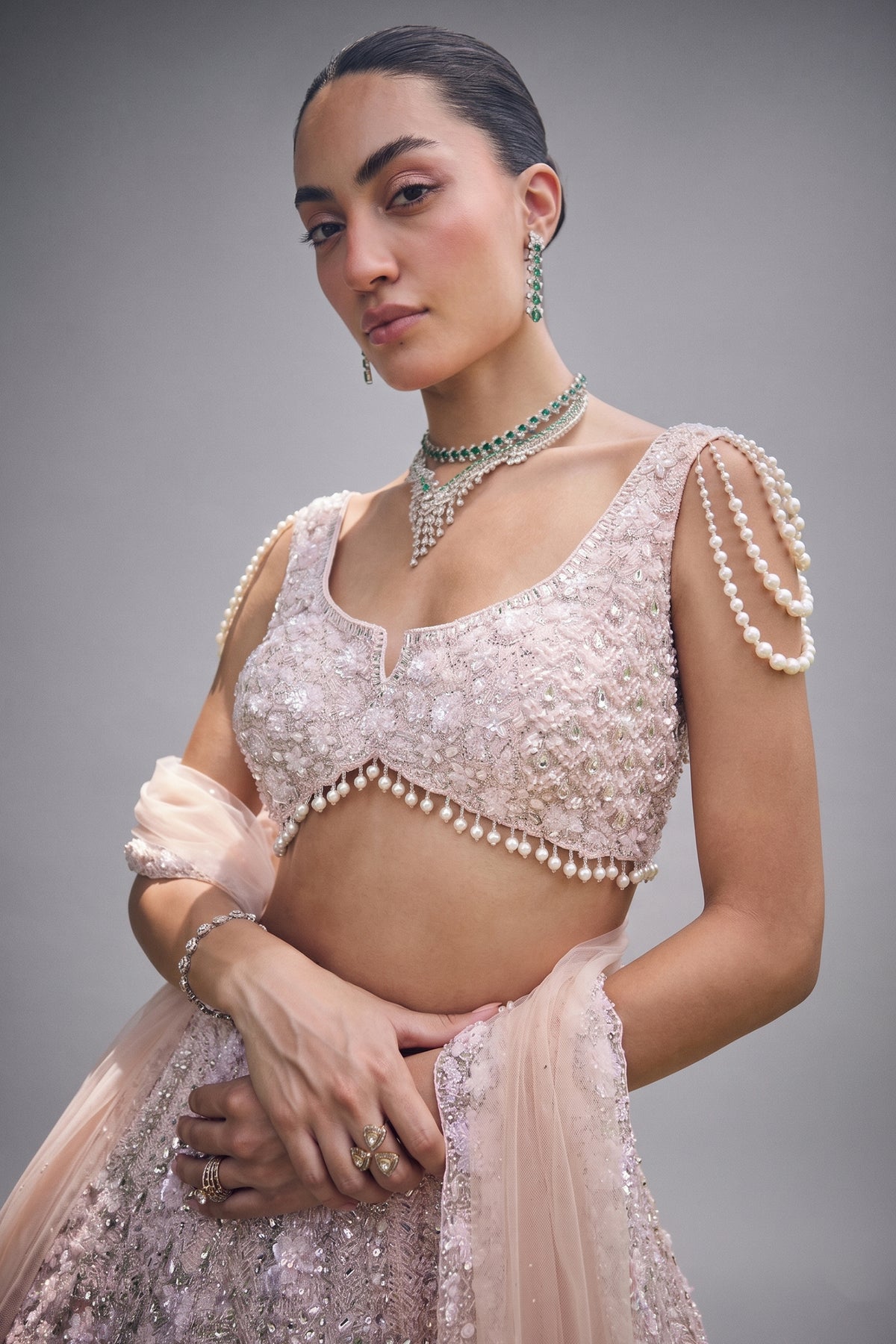 Peach Net Designer All Over Sequin Beaded Lehenga