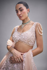 Peach Net Designer All Over Sequin Beaded Lehenga