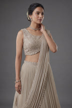 Grey Chinon Silk Sequin Cutdana Work Lehenga with Attached Dupatta