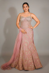 Light Blush Pink Tissue Fish Cut Sequin Beaded Lehenga with Corset