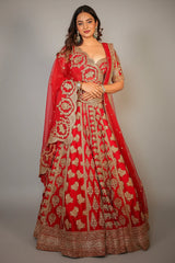 Red Bamber Silk Heavy Worked Bridal Lehenga