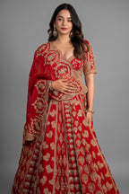 Red Bamber Silk Heavy Worked Bridal Lehenga