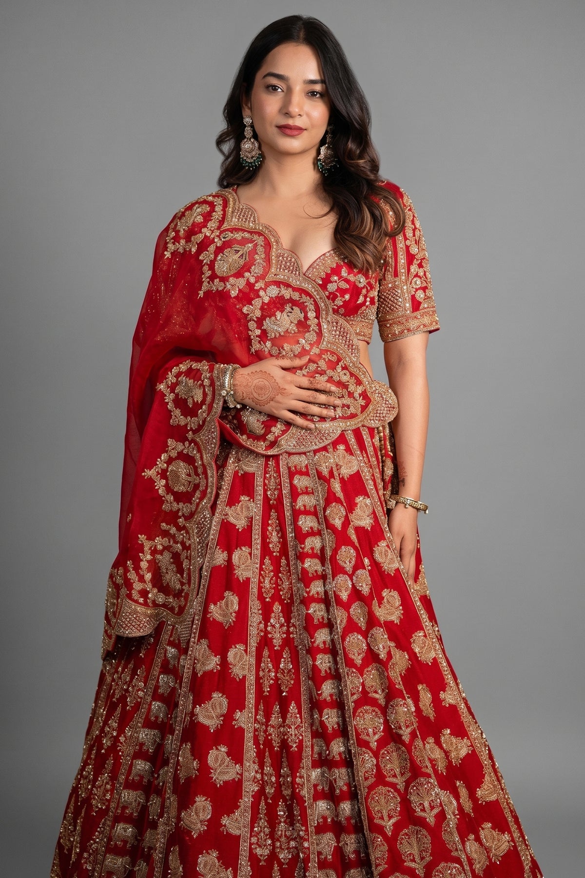 Red Bamber Silk Heavy Worked Bridal Lehenga