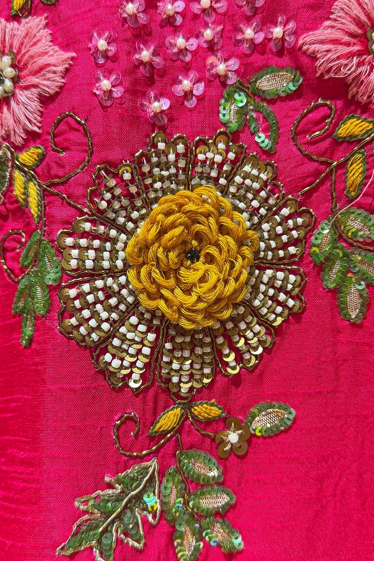 Pink Raw Silk Floral Embroidered and Beads Work Crop Top Lehenga with Jacket
