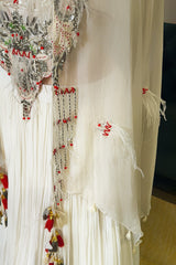 Pearl White Sequin Worked Georgette Crop Top Lehenga with Jacket