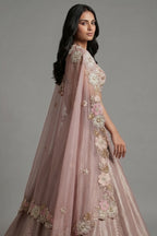 Mauve Silk Designer Sequin Beaded Crop Top Lehenga with Cape Jacket