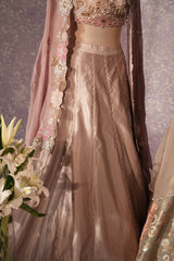 Mauve Silk Designer Sequin Beaded Crop Top Lehenga with Cape Jacket