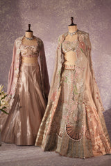 Mauve Silk Designer Sequin Beaded Crop Top Lehenga with Cape Jacket