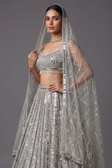 Silver Mirror Worked Embellished Lehenga