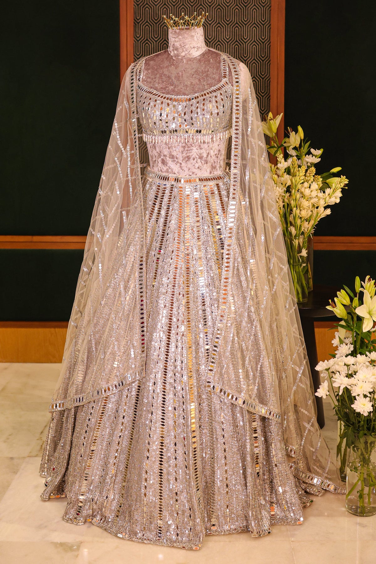 Silver Mirror Worked Embellished Lehenga