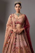 Dusty Pink Silk Zardosi and Velvet Patch Worked Lehenga with Double Dupatta