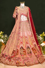Dusty Pink Silk Zardosi and Velvet Patch Worked Lehenga with Double Dupatta