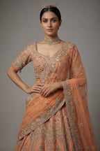 Dusty Peach Tissue Designer Zardosi and Sequin Cutdana Embellished Work Lehenga