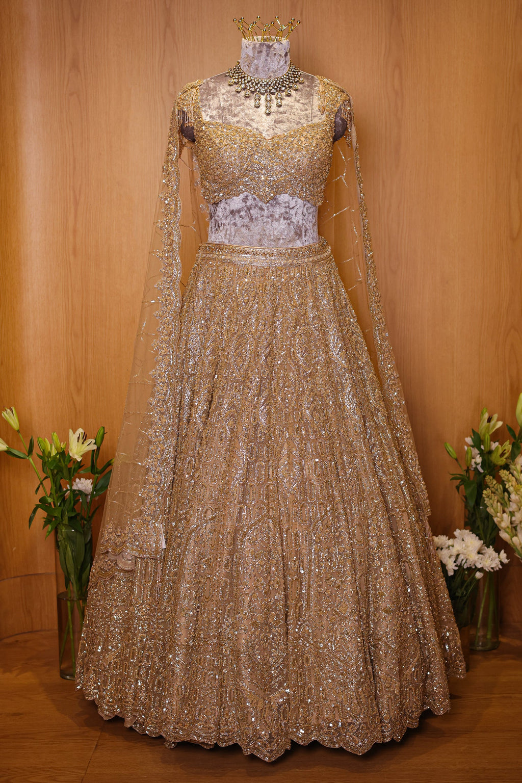 Golden Net Designer All Over Sequinned Lehenga