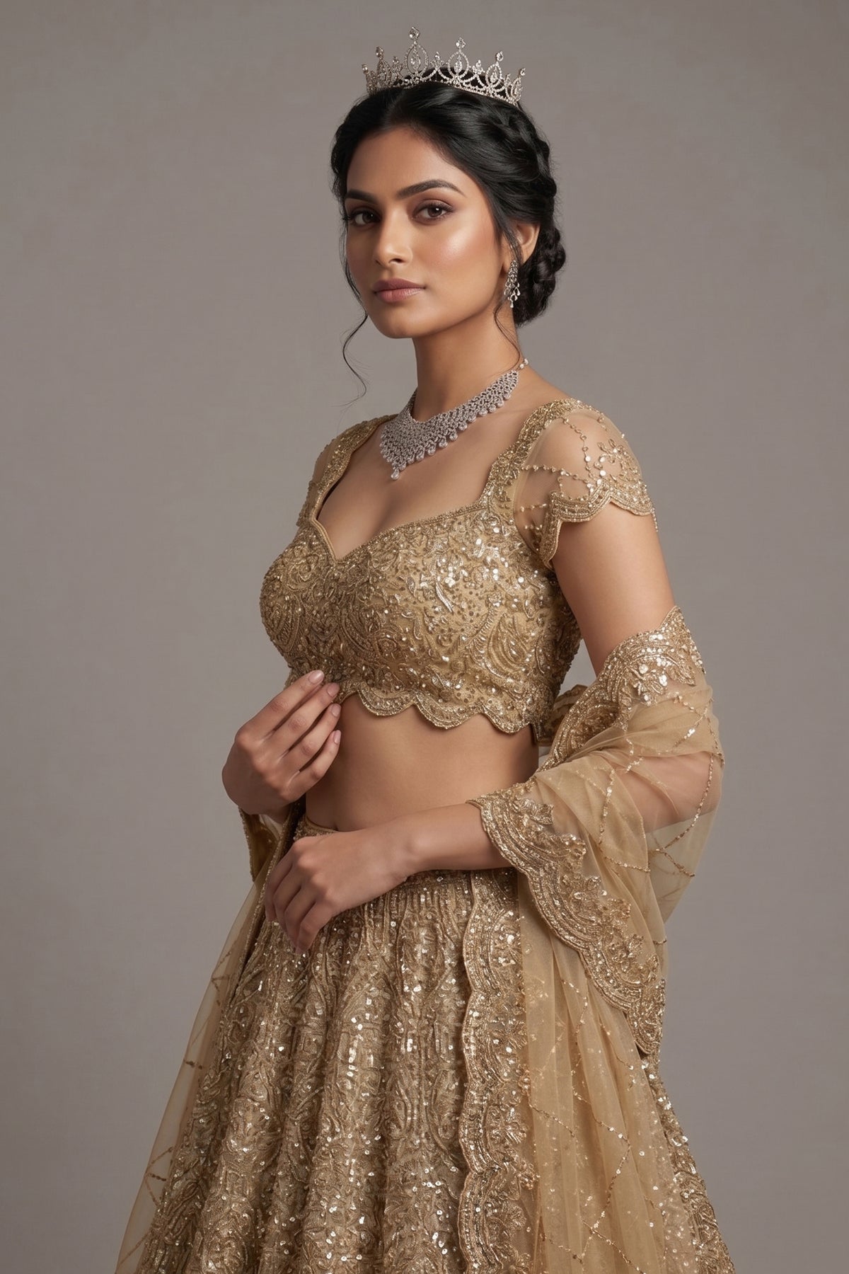 Golden Net Designer All Over Sequinned Lehenga