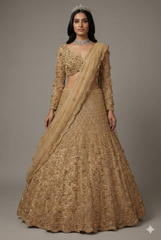 Champagne Beige Designer Sequinned and 3D Flower Worked Lehenga