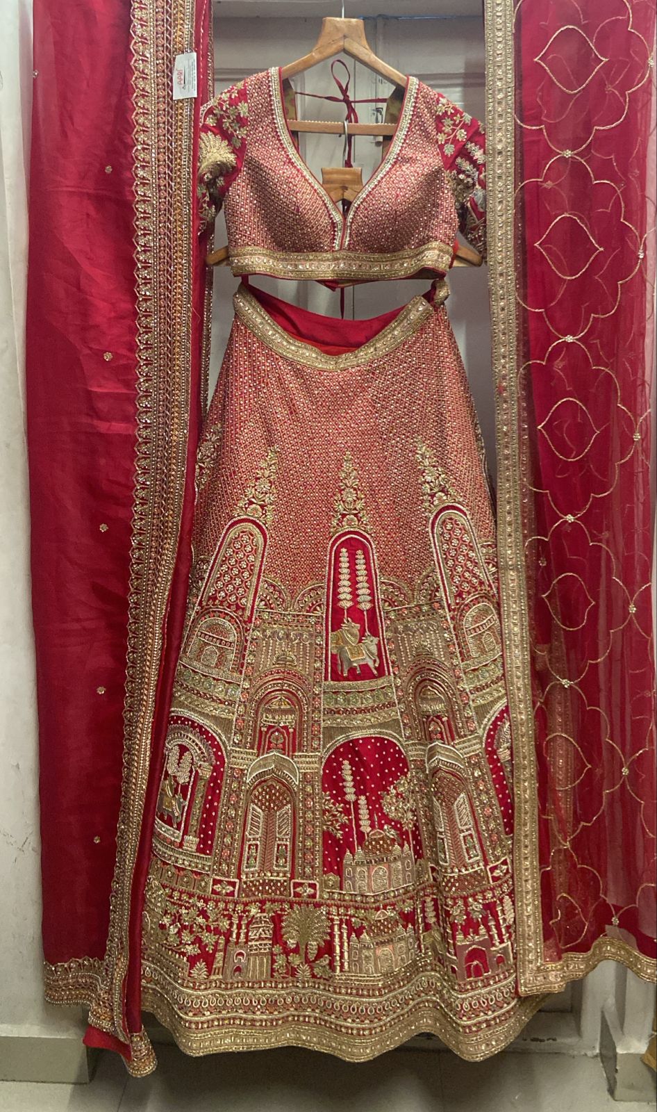 Red Matka Silk Designer Bridal Lehenga with Double Dupatta