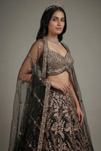 Black Net All Over Sequinned Designer Lehenga