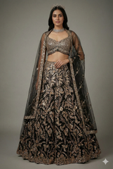 Black Net All Over Sequinned Designer Lehenga