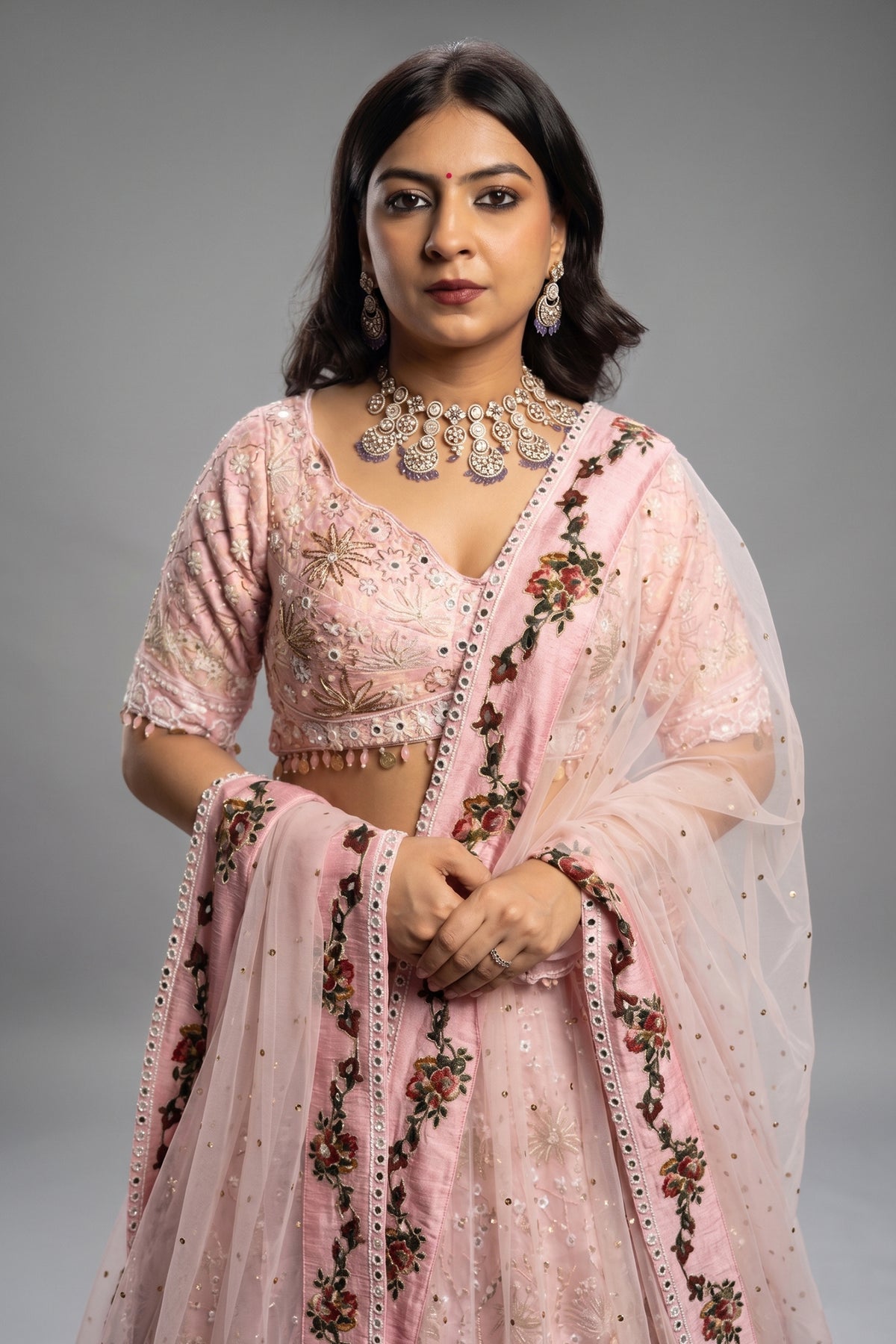 Light Pink Silk Designer Beaded Worked Lehenga