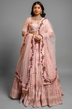 Light Pink Silk Designer Beaded Worked Lehenga