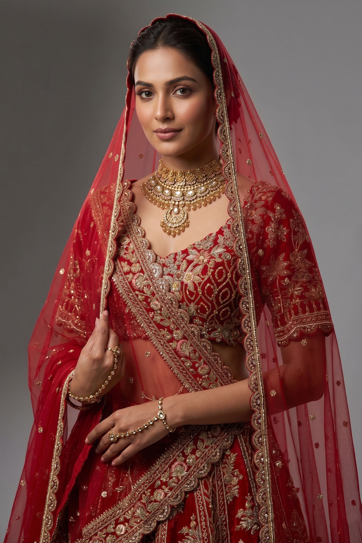 Red Matka Silk Designer Bridal Lehenga with Double Dupatta