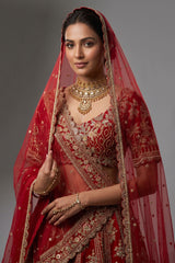 Red Matka Silk Designer Bridal Lehenga with Double Dupatta