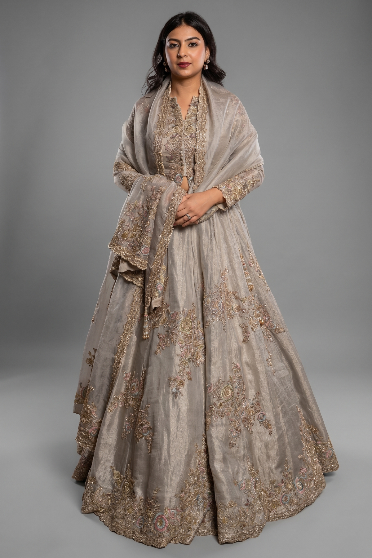 Sage Green Organza Zardosi and Embroidered Worked Lehenga