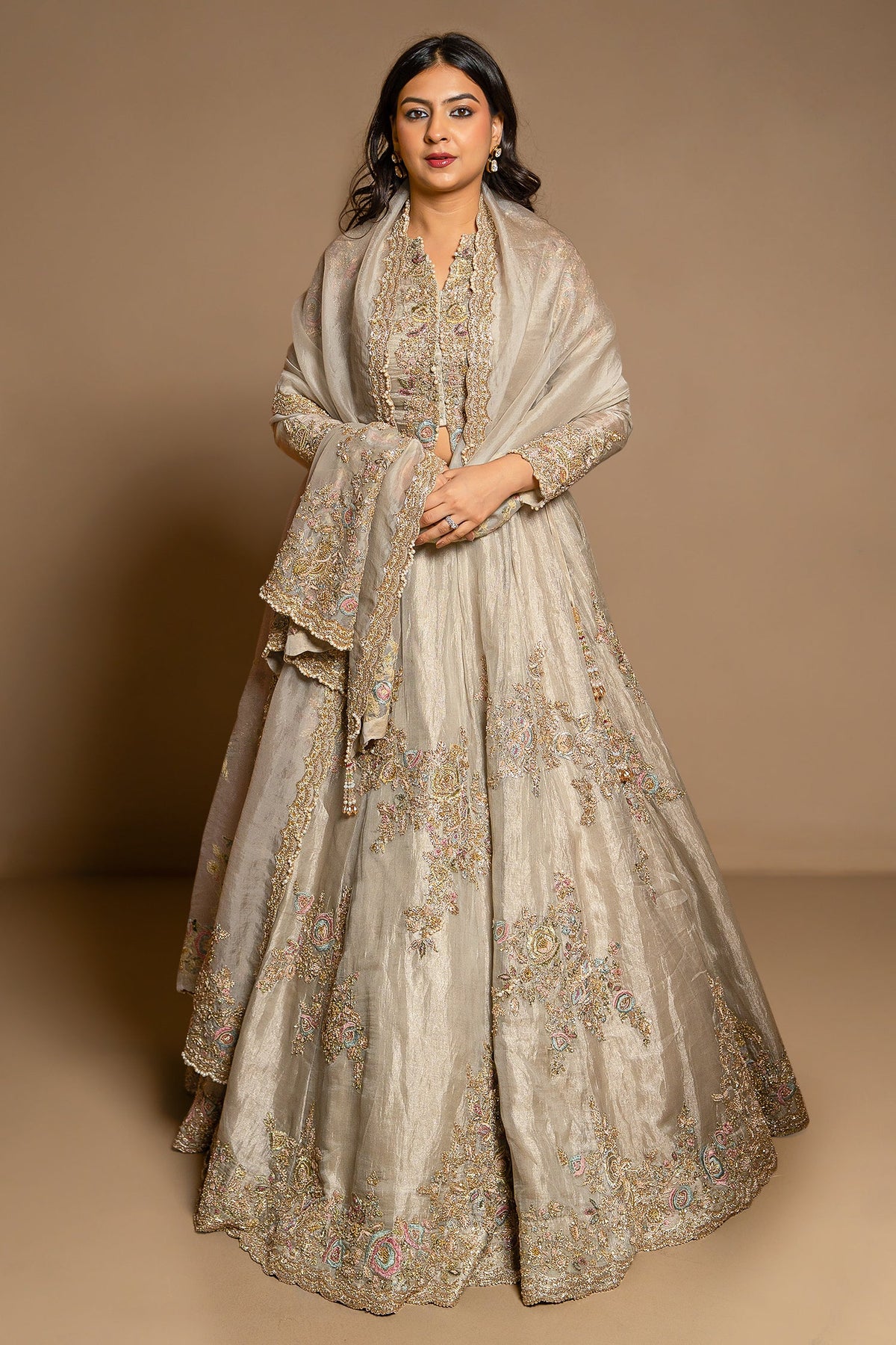 Sage Green Organza Zardosi and Embroidered Worked Lehenga