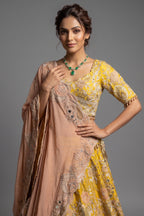 Yellow Raw Silk Desginer All Over Embroidered and Sequins Worked Lehenga