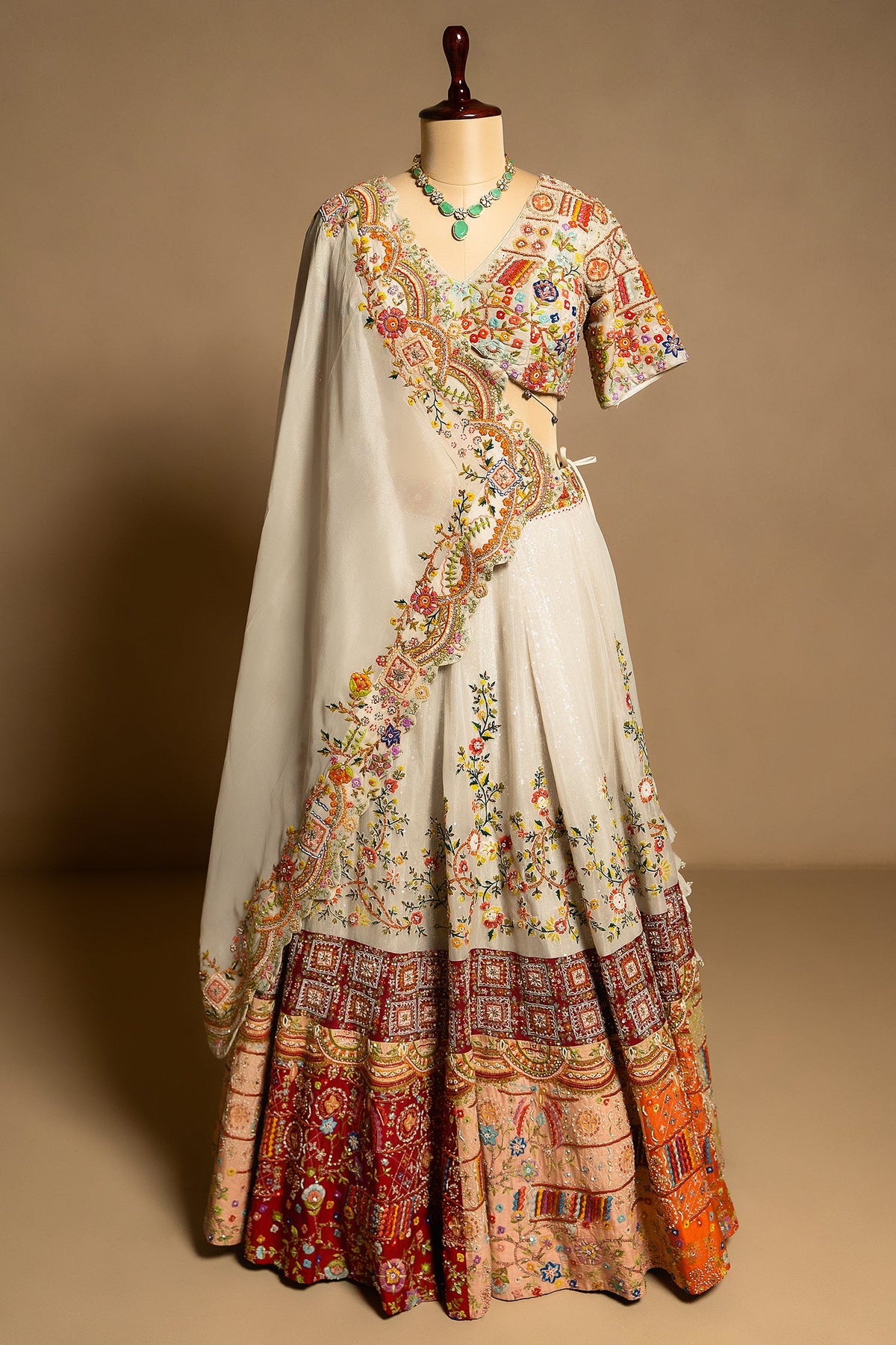 Grey Organza Floral Embroidered and Sequin Worked Lehenga