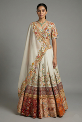 Grey Organza Floral Embroidered and Sequin Worked Lehenga