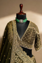 Olive Green Matka Silk Zardosi and Sequin Worked Lehenga with Double Dupatta
