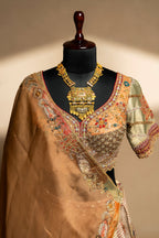 Brown Tissue Silk Printed Lehenga with Zardosi Work