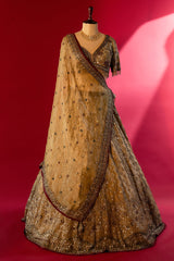 Golden Tissue Silk Sequinned and Beaded Designer Lehenga