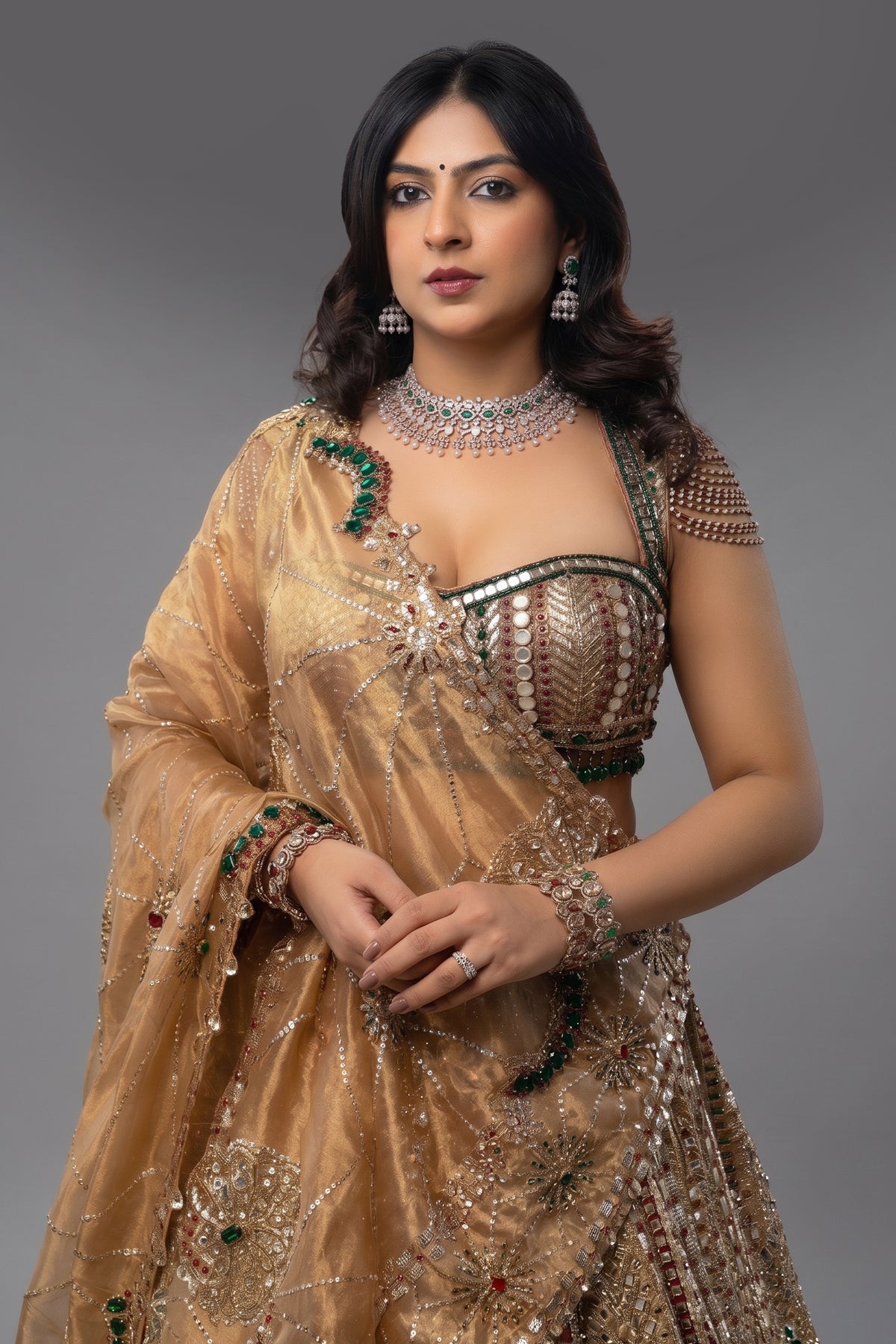 Golden Tissue Silk Metallic Worked Designer Lehenga