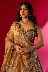 Golden Tissue Silk Metallic Worked Designer Lehenga
