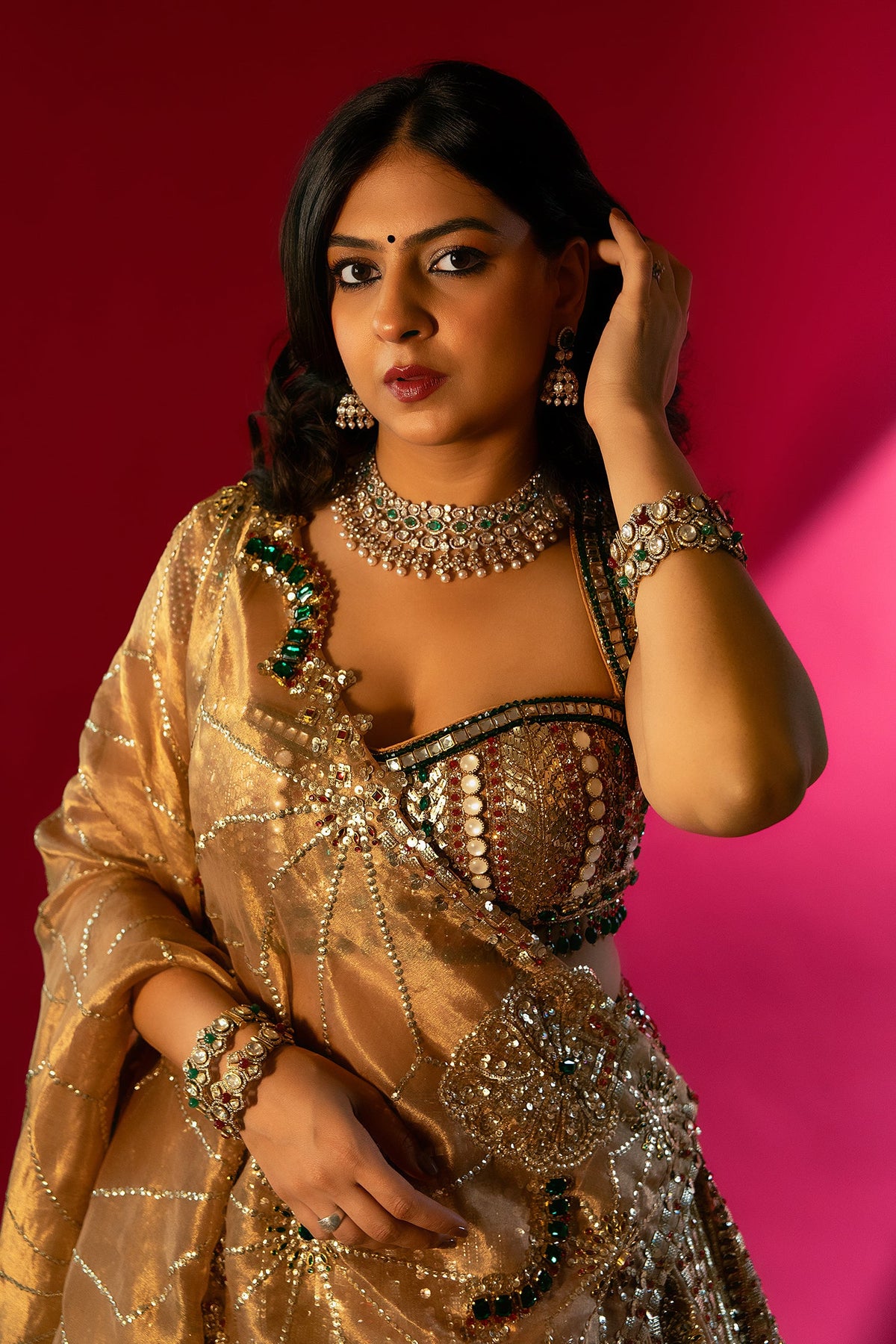Golden Tissue Silk Metallic Worked Designer Lehenga