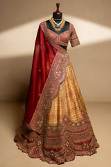 Golden Matka Silk Printed Lehenga with Contrast Scallop Border