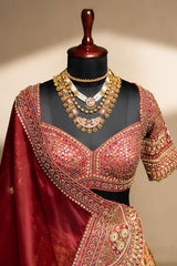 Golden Matka Silk Printed Lehenga with Contrast Scallop Border