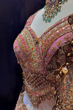 Golden Tissue Silk Desginer Embroidered and Zardosi Patch Worked Lehenga
