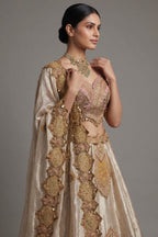 Golden Tissue Silk Desginer Embroidered and Zardosi Patch Worked Lehenga