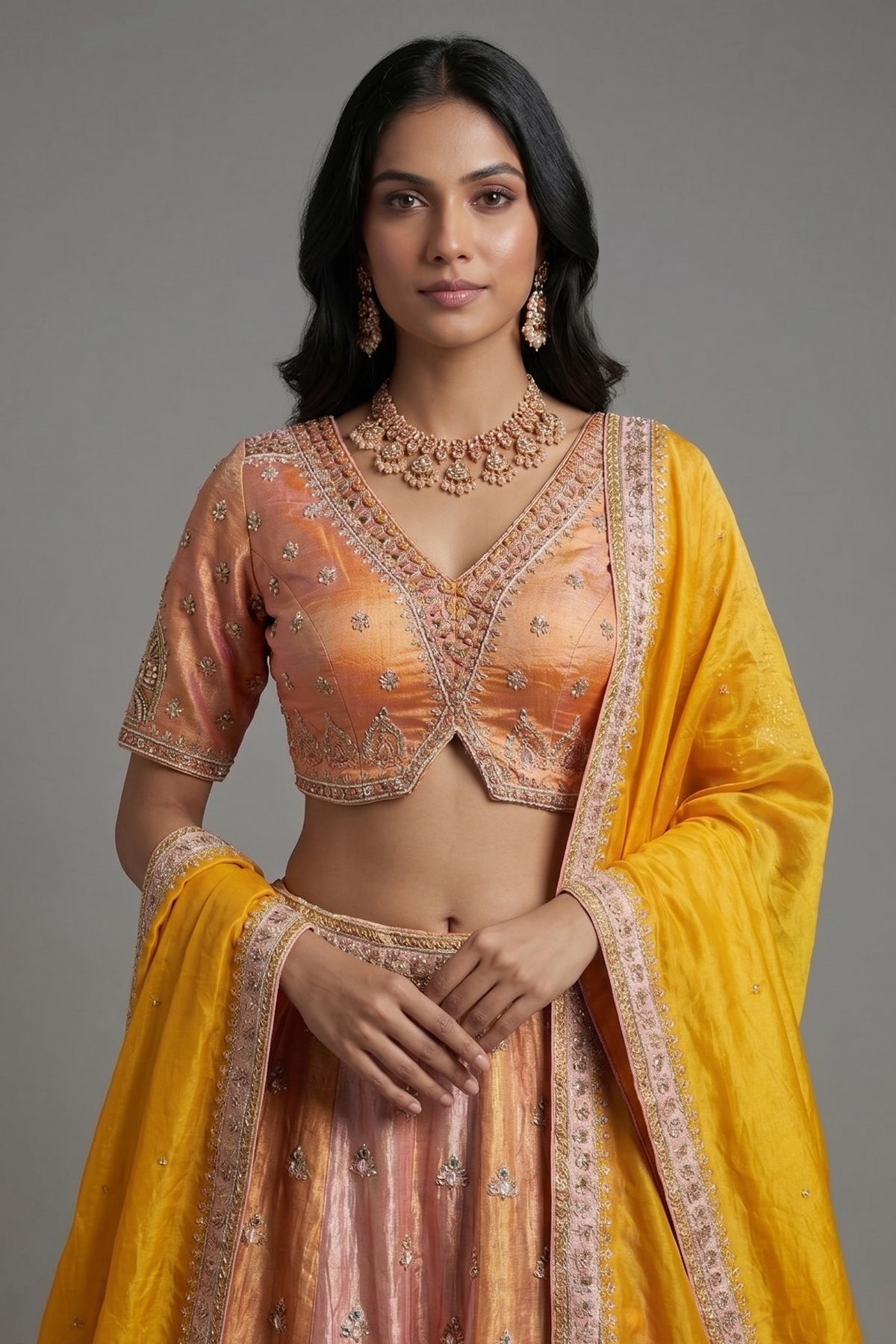 Multi Colored Tissue Silk Desginer Beaded and Zardosi Worked Lehenga