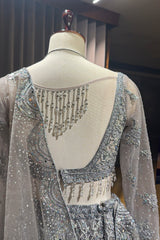 Grey Net Designer All Over Sequinned and Mirror Worked Lehenga