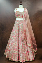 Pink Tissue Organza Floral Printed Lehenga with Cutdana Sequin Work