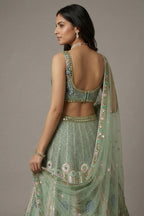 Pista Green Silk Sequin and Cutdana Worked Lehenga