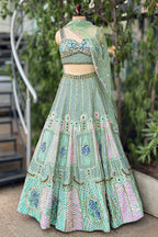 Pista Green Silk Sequin and Cutdana Worked Lehenga