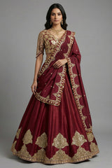 Maroon Glass Tissue Organza Lehenga with Sequin Work