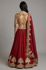 Maroon Glass Tissue Organza Lehenga with Sequin Work